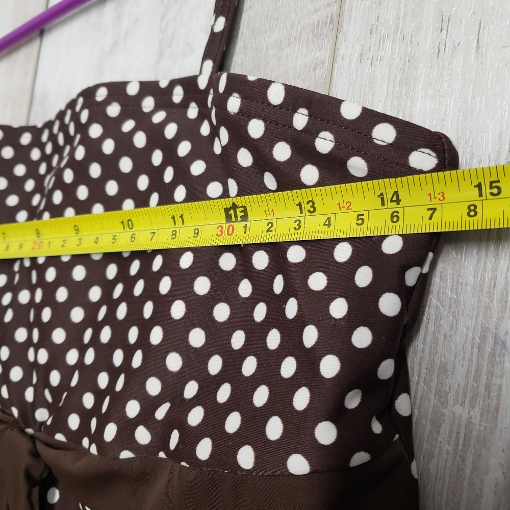 A Shore Fit Swimdress 10 Thigh Solutions One Piece Brown Polka Dot Swim Retro - Picture 5 of 14